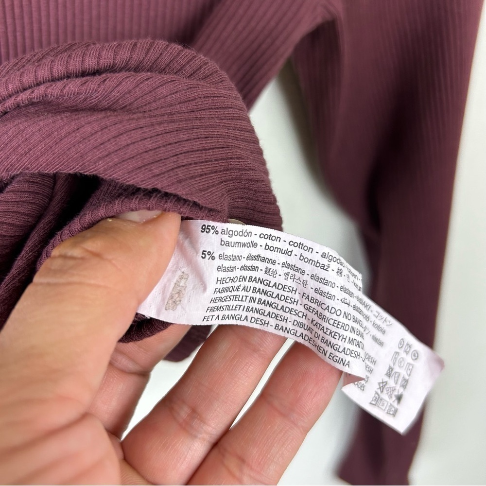 Zara Ribbed burgundy Long sleeve twist front top size: S - Picture 7 of 8